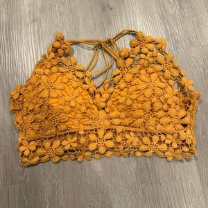 Rue-21 large Women's turmeric floral crochet festival bralette top hippie boho